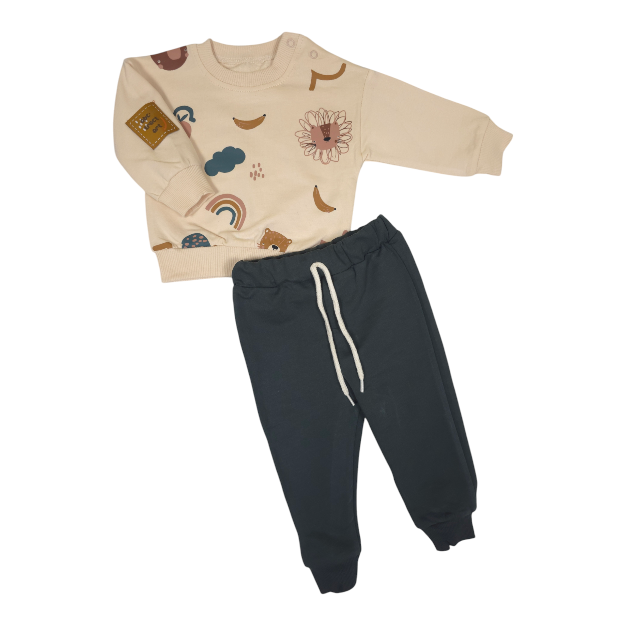 Tenue en coton pour tout-petits - Ensemble sweat-shirt et jogging beige à thème nature