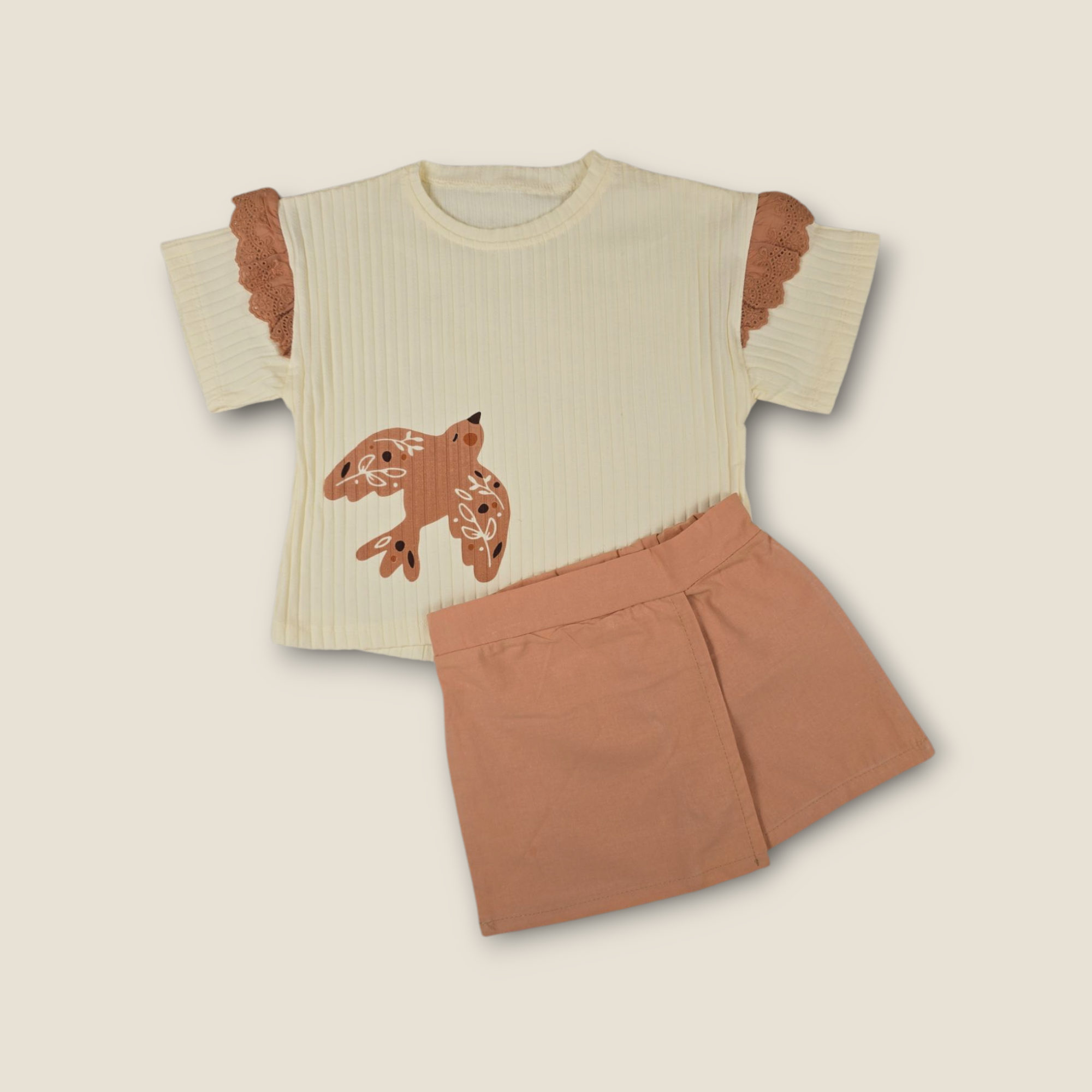 Bird Toddler Girl Set – Ruffle Sleeve Top & Skort - Ages 2–6 Years